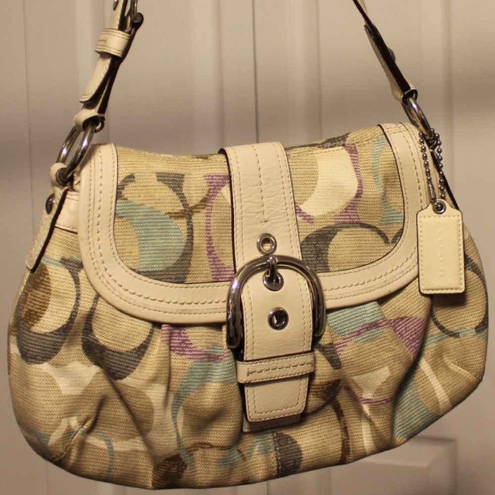 Vintage Coach White and Blue Shoulder Bag with Artistic Design